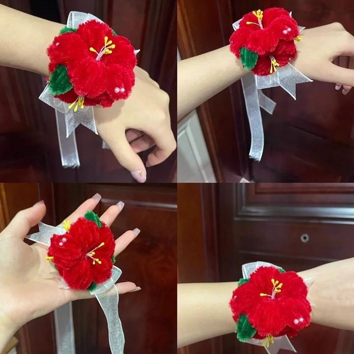 民族风仿真毛绒边夹红色花卉大红复古大方百搭bkpp挂件bkpp扶桑花