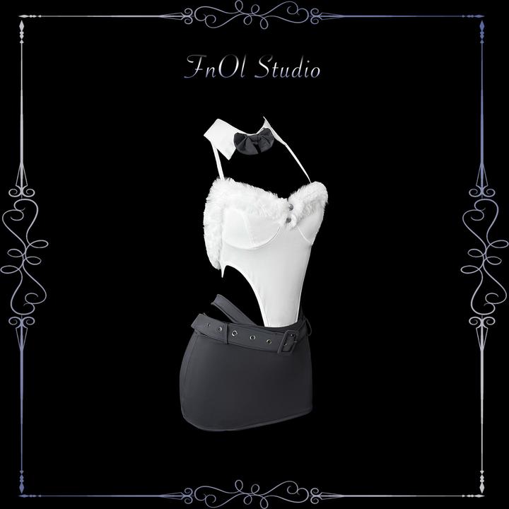 「FnOl Studio」格雷灰 网红直播性感包臀挂脖御姐套装约会内衣制服