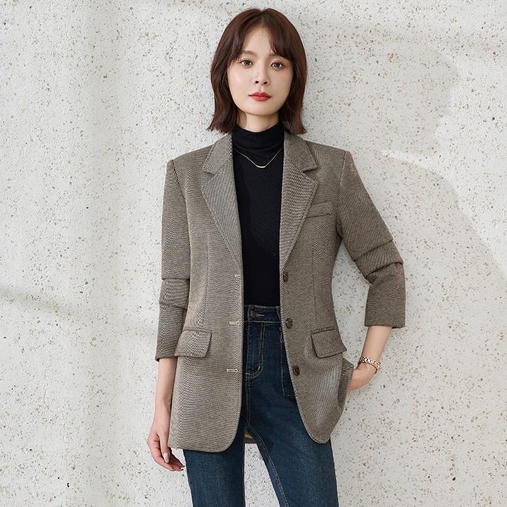 卡其色毛呢西装外套女秋冬2025新款高级感小个子气质通勤休闲西服