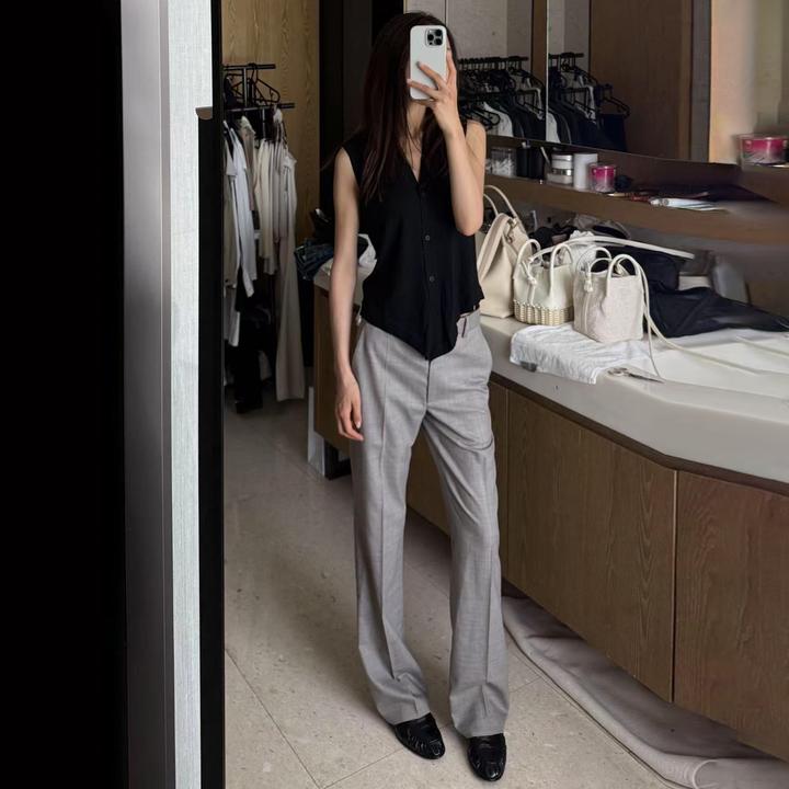 ROMI STUDIO绵羊毛精纺舒适亲肤微弹中腰褶间阔腿裤 RWCSXM2471