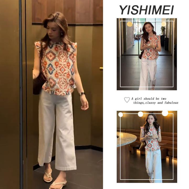 2025夏季穿搭一整套女新款度假风无袖上衣时尚百搭休闲裤两件套