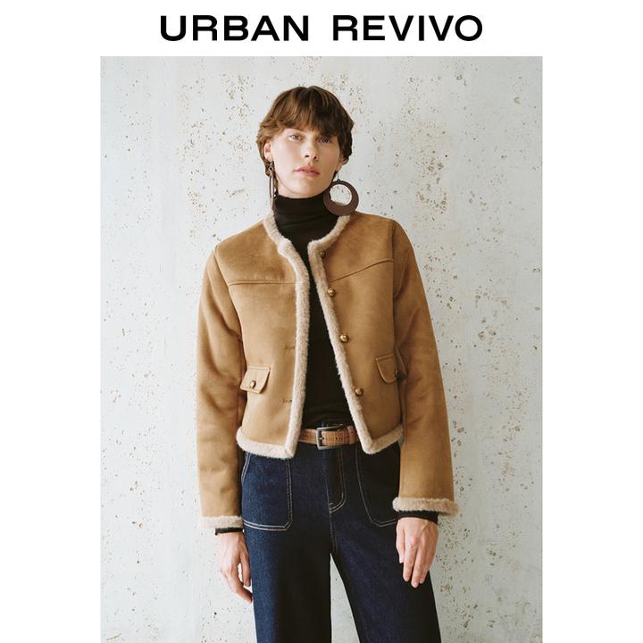 UR2025秋季新款女装复古雅丹风金属扣饰拼接外套UWM150004