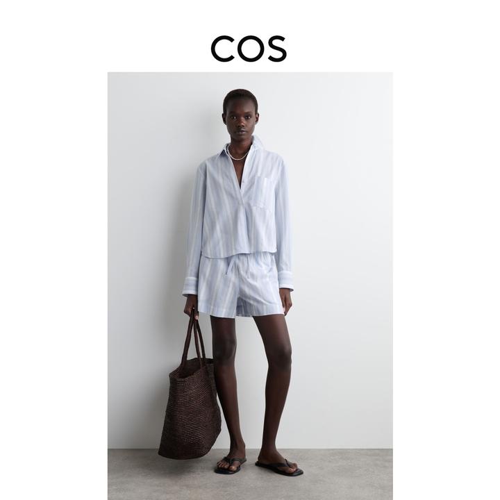 COS女装 休闲版型泡泡纱短裤蓝色/条纹2025夏季新品1285567001