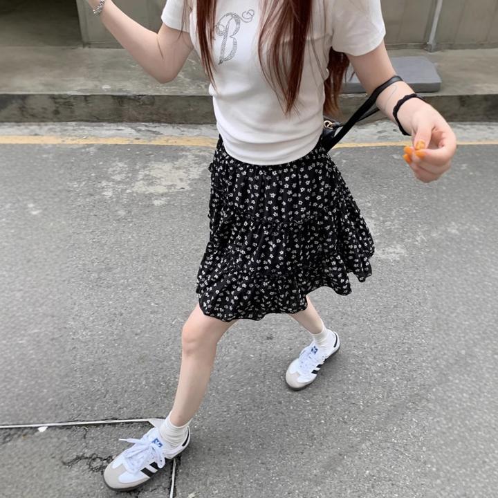 厚款百搭复古温柔风碎花甜酷蛋糕裙A字韩系小短裙显瘦高腰2024年