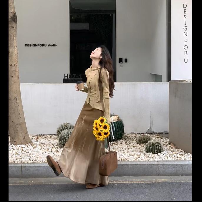 高级感秋冬不规则系带上衣搭配显瘦渐变鱼尾半身裙套装潮