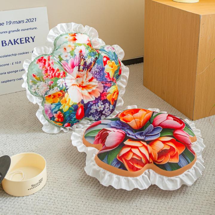 花边玫瑰花民族风毛绒坐垫办公室学生宿舍手工可爱创意卧室韩式