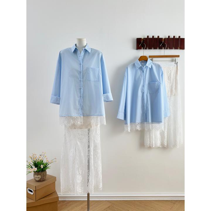 CallmeEar// 冰岛慕斯宽松百搭蕾丝衬衫/显瘦长款蕾丝半身裙