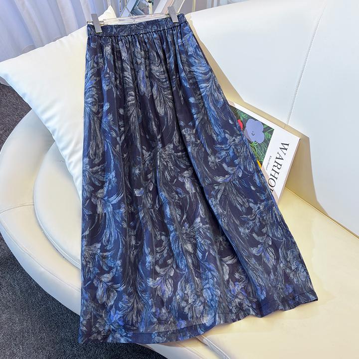 拉夏贝尔鸢尾蓝时尚a字半身裙女夏季薄款2025新款高腰显瘦花苞裙