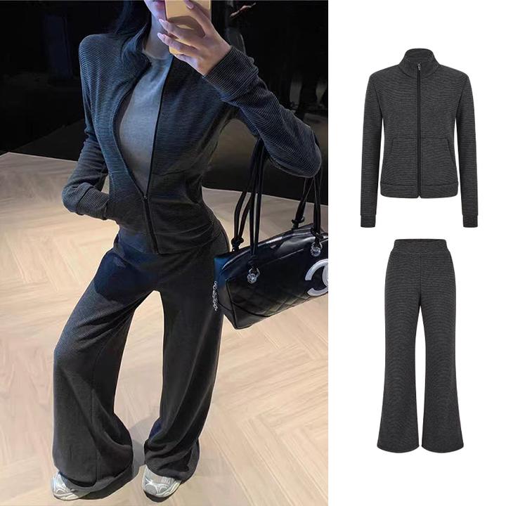 MosesQueen/魔西女王休闲运动套装秋季新款立领卫衣高级感两件套