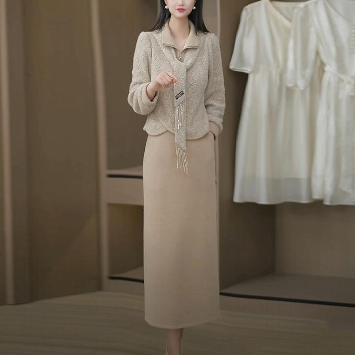 雪尔绒带气质高贵女装2025秋季新款时尚小香风加厚两件套连衣裙子