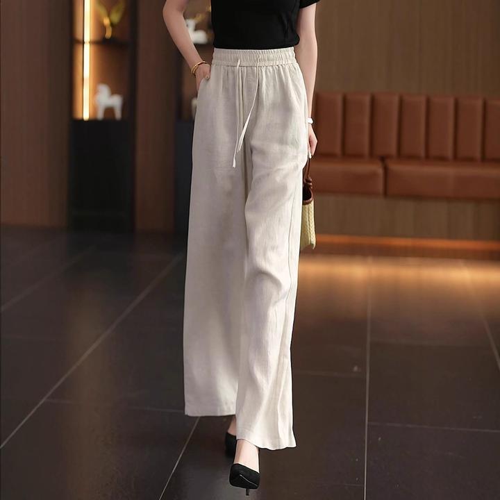 亚麻夏日轻薄凉凉裤女2025新款直筒长裤高腰大码胖慢慢阔腿休闲裤