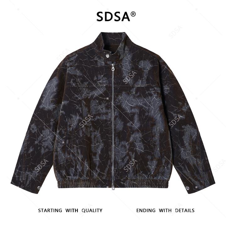 SDSA男士秋冬新款痞帅男装韩版潮牌扎染纹理拉链立领夹克宽松百搭