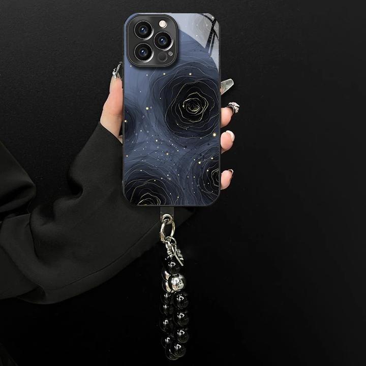 电镀玻璃适用苹果/oppo/华为/vivo/小米高级感金边玫瑰创意手机壳