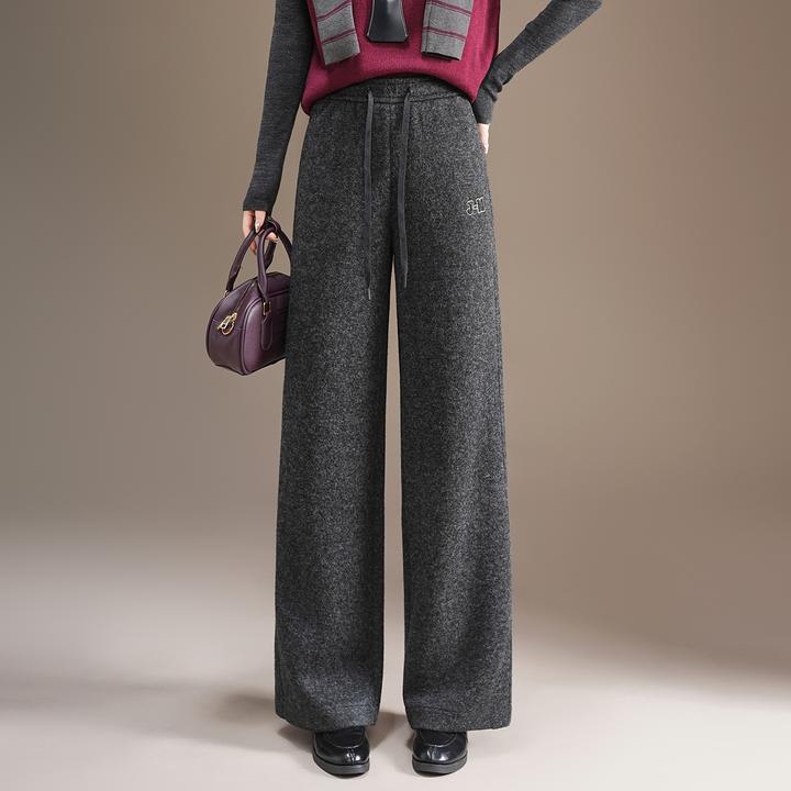 加厚羊毛呢窄版直筒阔腿裤女裤子2025秋冬新款休闲运动松弛感长裤