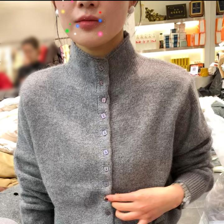 秋栗子欧货冬款简约气质百搭多粒扣立领羊毛衫打底针织羊绒开衫