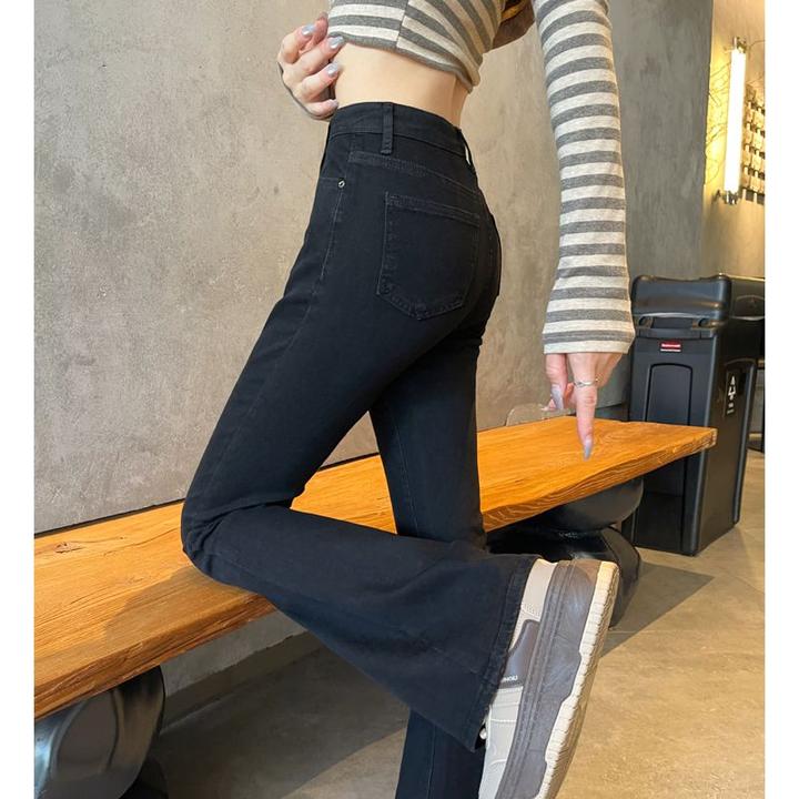 黑色微喇牛仔裤女2025年夏季薄款高腰显瘦弹力修身梨形身材喇叭裤