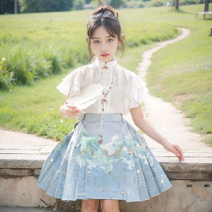 巴拉潮款女童马面裙夏装儿童汉服古装连衣裙中国风唐装小女孩古风