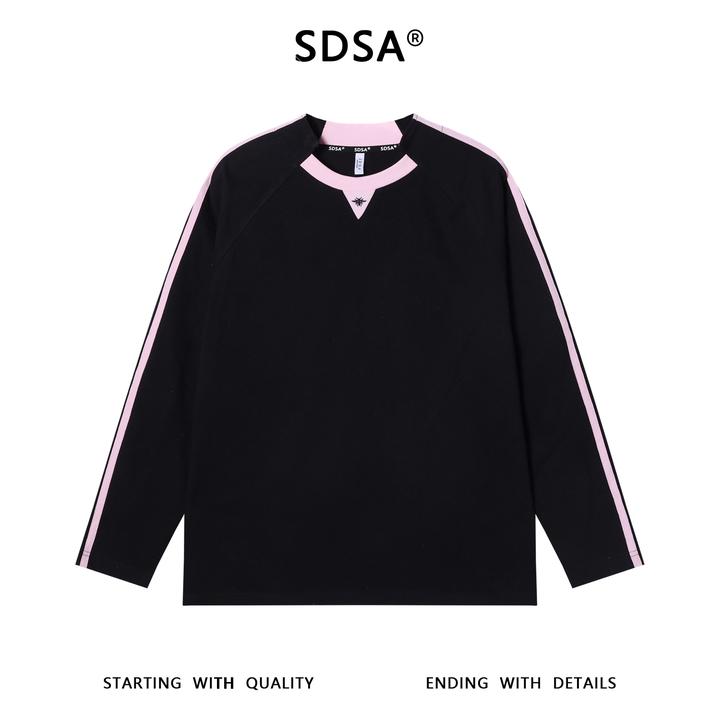 SDSA男士秋冬新款痞帅男装拼色蜜蜂刺绣长袖T恤不规则领口百搭潮