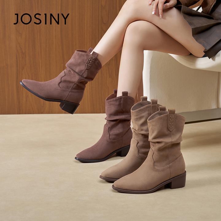 卓诗尼复古短靴女2025冬新低跟软底挂耳尖头英伦风百搭562A70314