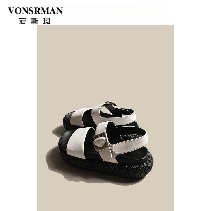 范斯玛厚底罗马凉鞋女夏外穿2025新款魔术贴沙滩凉拖