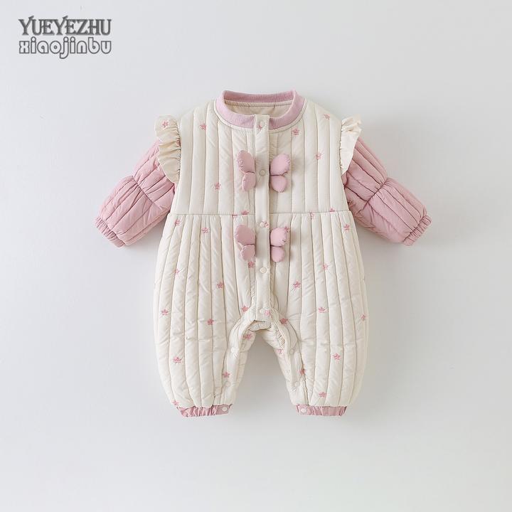 公主风婴儿衣服秋冬薄棉女宝宝绗棉连体衣深秋装韩版洋气哈衣外出