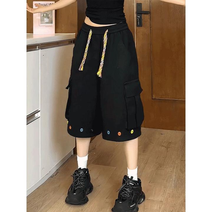 美式工装短裤男款夏季设计感编织抽绳五分裤潮牌宽松休闲运动中裤