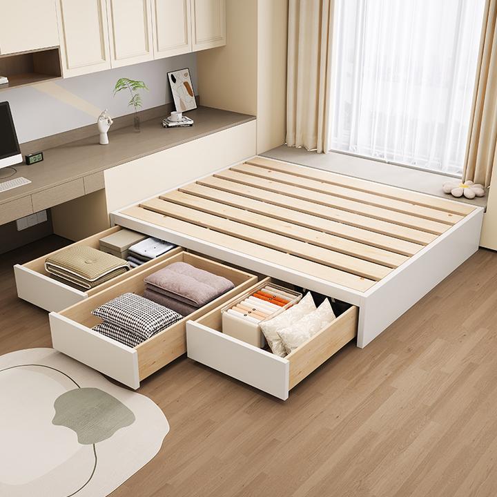 储物榻榻米收纳床柜一体白色高箱储物床家用小户型床全实木卧室床