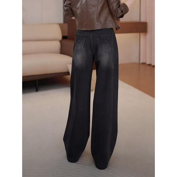 黑色窄版阔腿牛仔裤女秋冬宽松加绒裤子女款爆款2025新款垂感显瘦