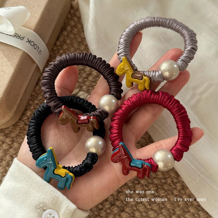 高级感褶皱小肠发圈女小马仿珍珠头绳高弹力橡皮筋扎马尾发绳发饰
