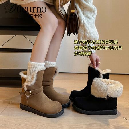 DUCURNO冬季就爱绒加厚保暖雪地靴女内增高厚底舒适休闲短筒棉靴