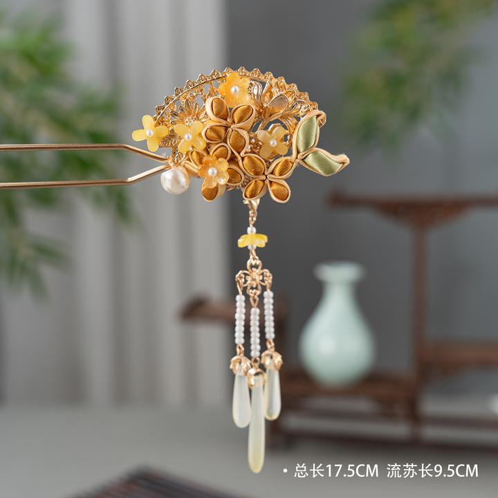 春亦轩古典气质古风旗袍汉服非遗盘扣纯手工旗袍桂香盈袖盘发簪女