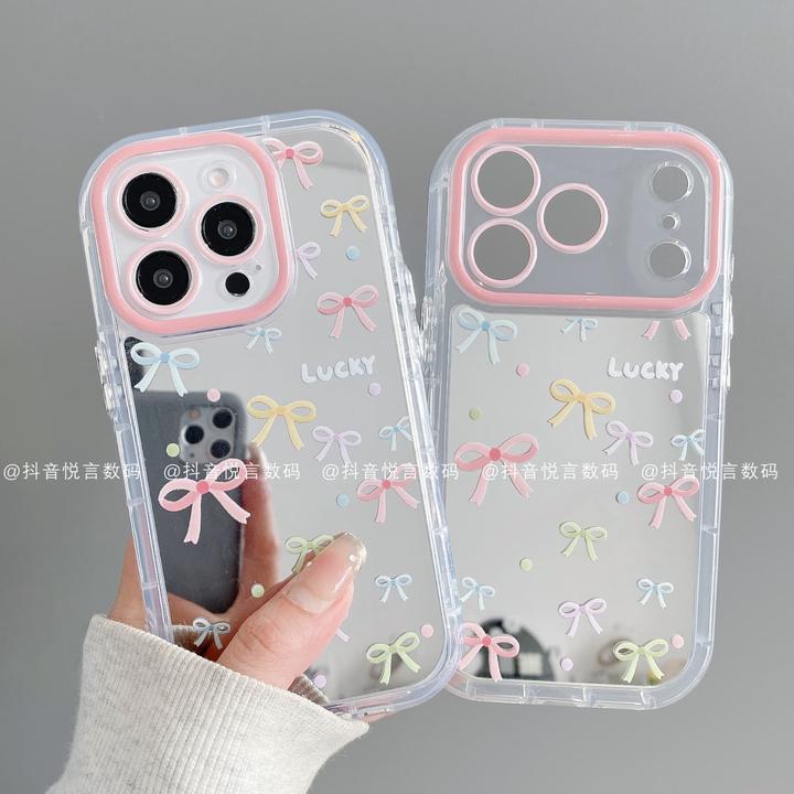 镜面奶油壳适用iphone17promax苹果16手机壳15/14/13华为潮蝴蝶结