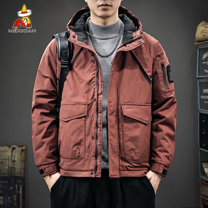 Mexican/稻草人冬季连帽工装夹克棉服男款宽松大码加厚棉衣外套潮
