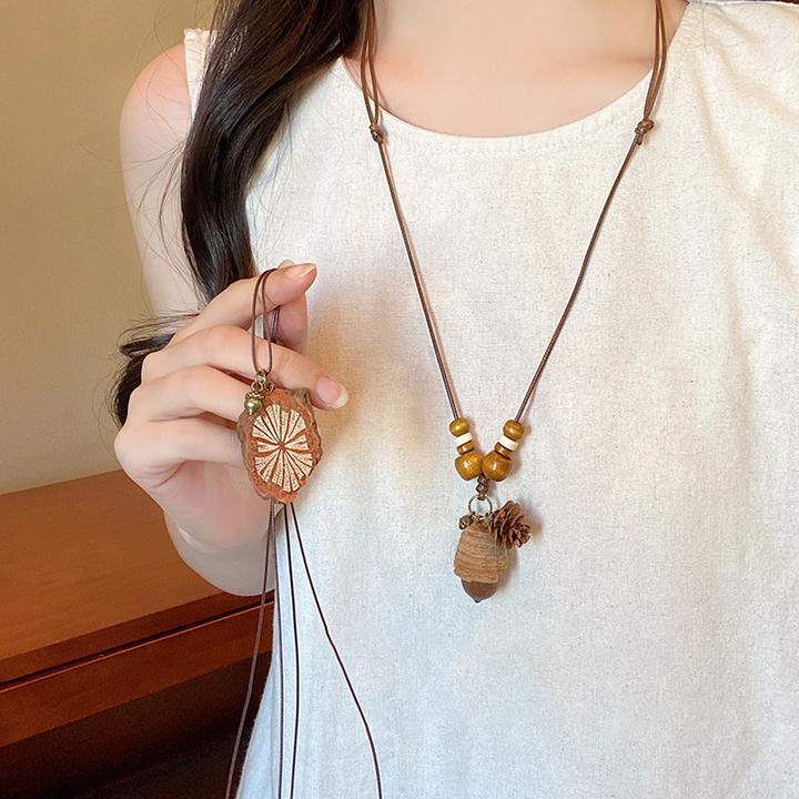 合金吊坠 复古民族风锁骨链森系果实项链高级感小众吊坠颈链配饰
