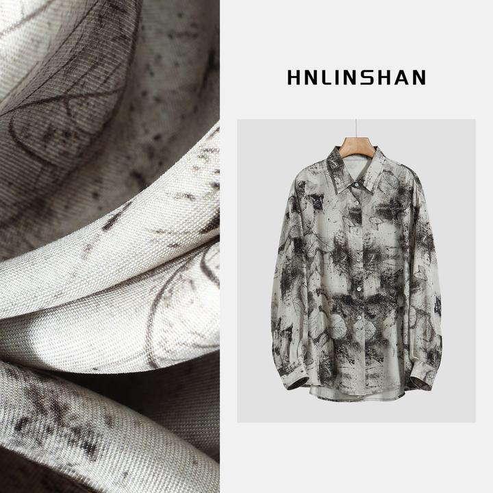 HNLINSHAN【暮云】铜氨丝双面印花宽松防晒凉感衬衫BXS1006