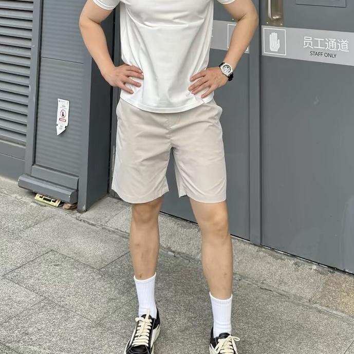 夏季运动速干裤透气短裤男士松紧腰纯色直筒五分裤户外休闲登山裤