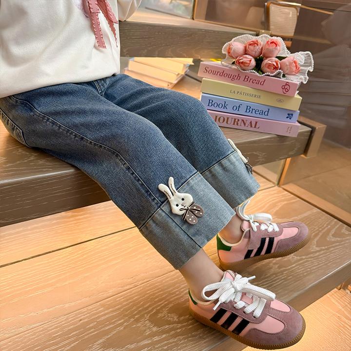 女童直筒牛仔裤春秋季2025新款女孩宝宝卡通洋气儿童春装外穿裤子