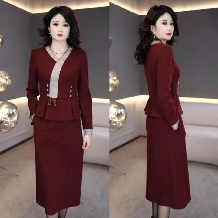 【连衣裙】双面磨毛新中式高腰新中式显瘦加厚中长款假两件连衣裙