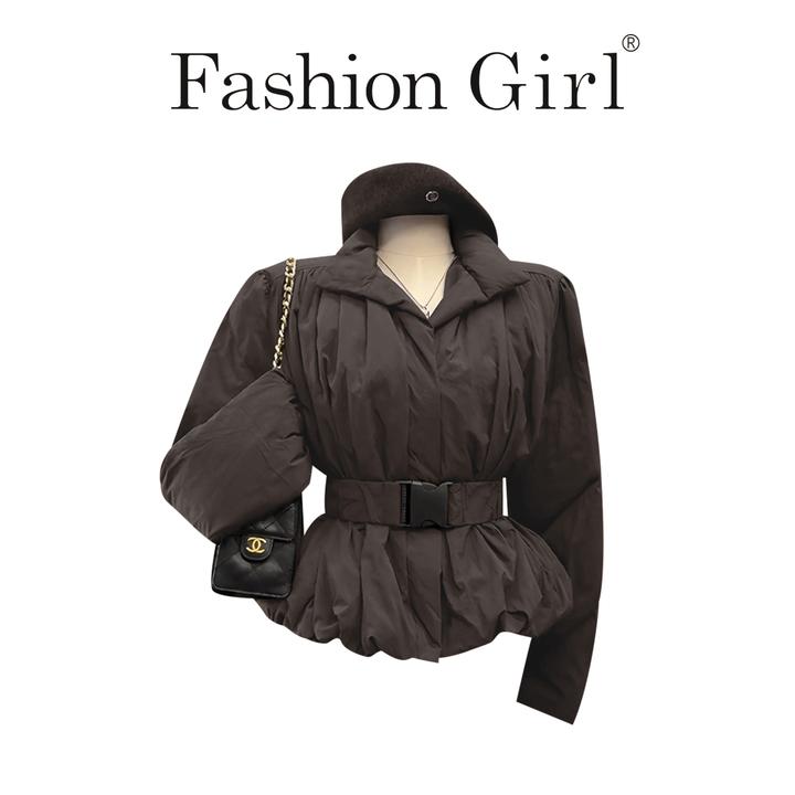 2025美拉德法式小资设计感洋气外套高级感咖啡色立领收腰棉服女冬