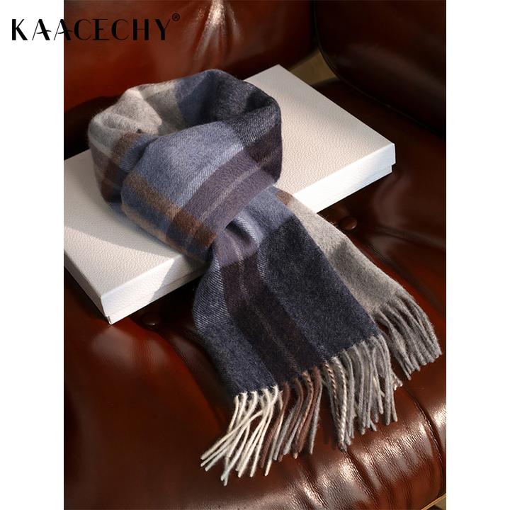 冬季男士羊绒围巾2025新款经典格子流苏保暖护颈围脖送爸爸长辈