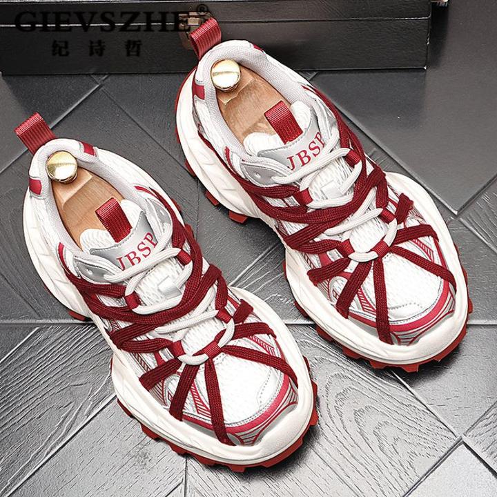 纪诗哲男士复古运动增高老爹鞋冬季新款百搭时尚网面男士复古增高