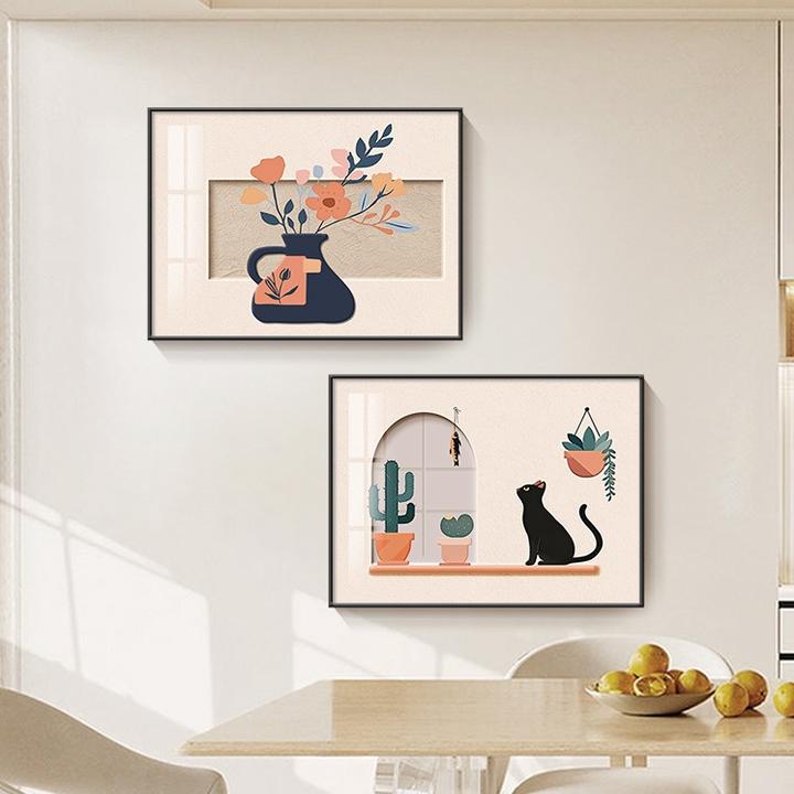 莫兰迪抽象花卉餐厅装饰画奶油原木风卧室挂画客厅简约艺术感壁画