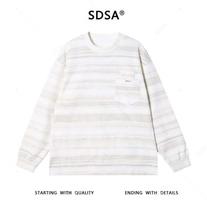 SDSA男士秋冬新款痞帅男装时尚扎染条纹拼接口袋设计圆领卫衣百搭