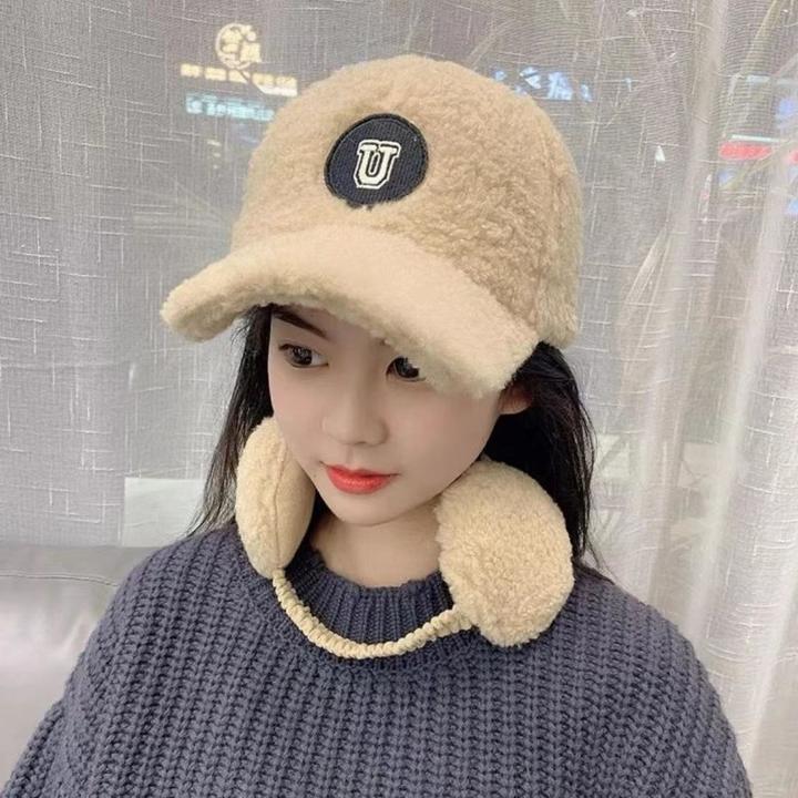 帽子女秋冬韩版百搭个性字母潮棒球帽加绒保暖护耳鸭舌帽耳罩套装