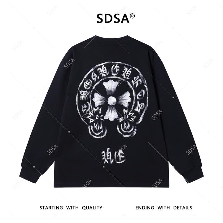 SDSA男士秋冬新款轻奢痞帅男装手绘十字印花圆领卫衣显瘦网红款潮