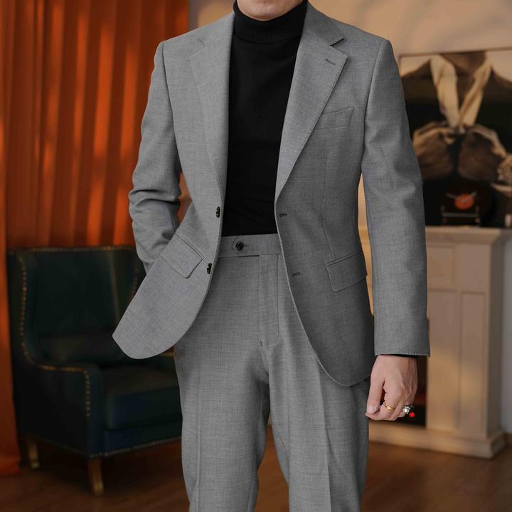 羊毛西服盛先绅半麻衬工艺厚款长袖西服上装修身西服时尚商务灰色