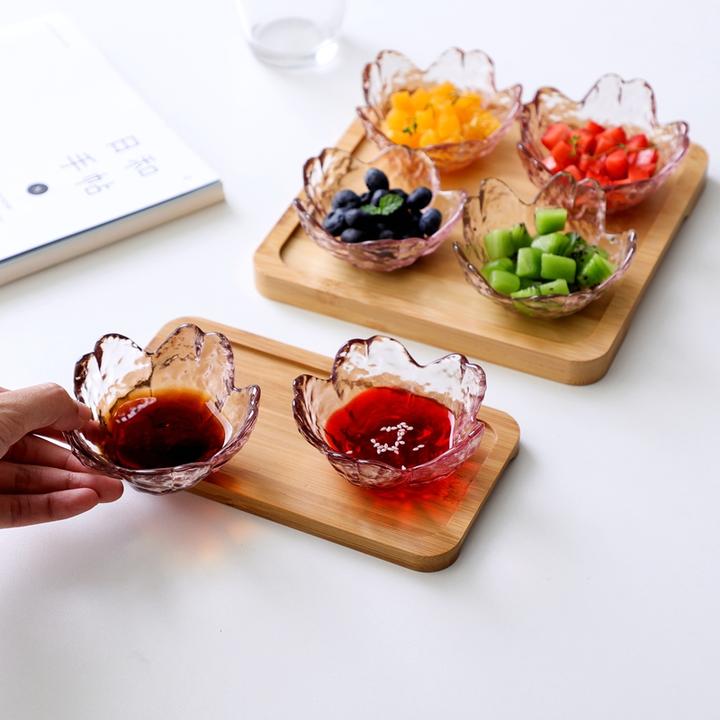 【6只装】粉色樱花味碟醋碟玻璃酱料碟小碟子火锅调料蘸料碟子日式