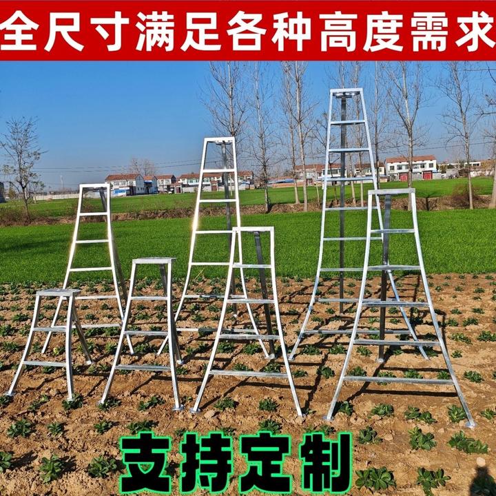 镀锌钢三角梯三脚园林梯加固加厚用于果树采摘及绿化修剪人字梯