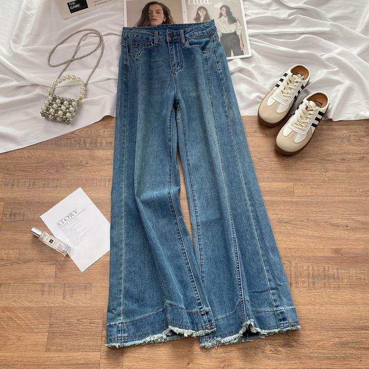 浅色微喇牛仔裤女早秋季2025年新款高腰显瘦宽松不贴腿喇叭马蹄裤