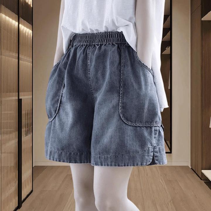 夏季新款牛仔短裤女显瘦松紧腰宽松阔腿胖mm大码薄五分裤开叉中裤